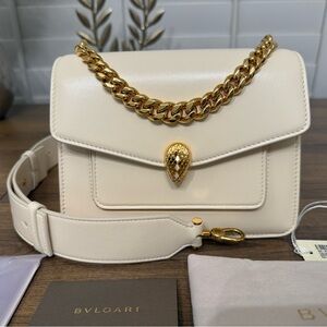 Bvlgari Serpenti Maxi Chain Crossbody Bag in Ivory Nappa Leather